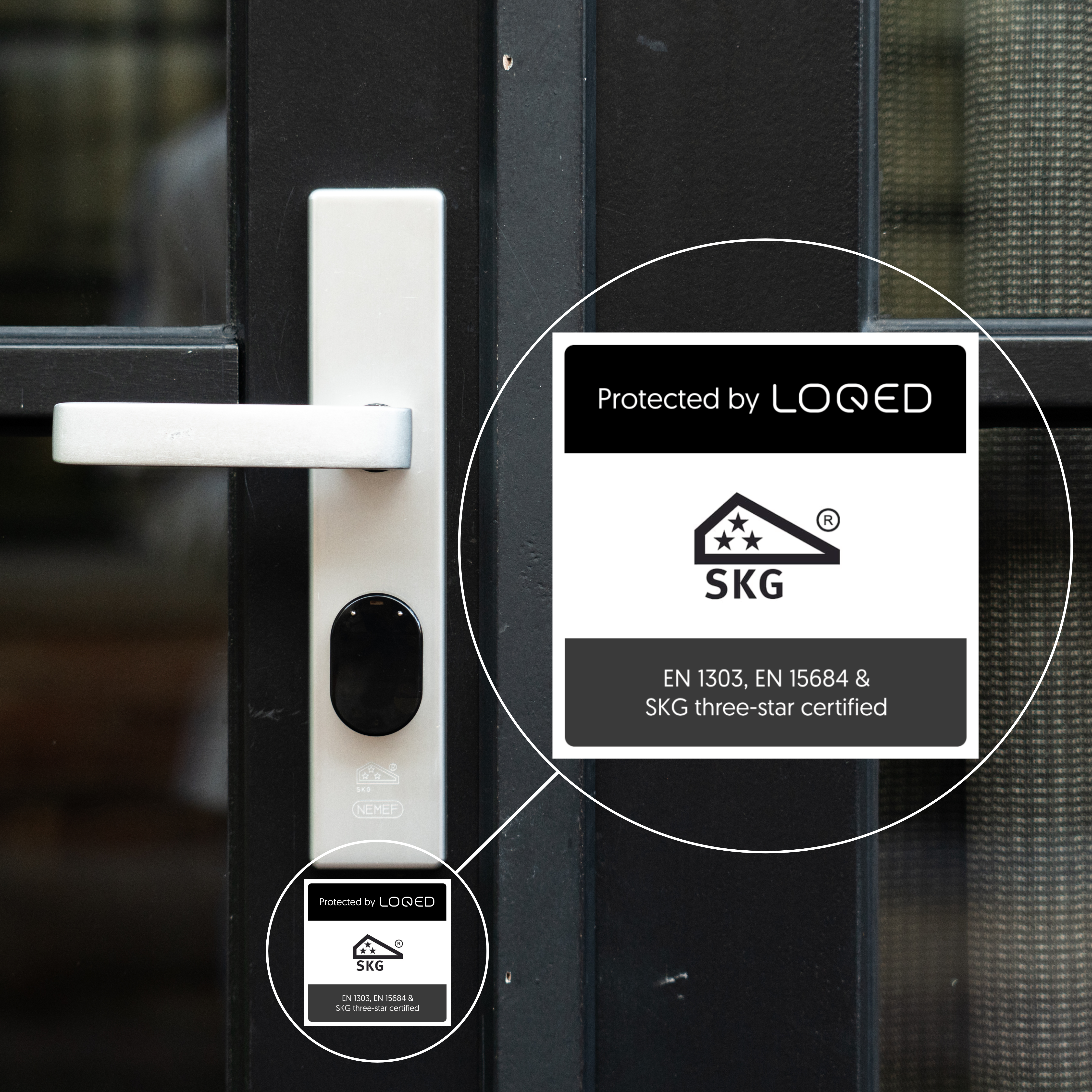 LOQED security sticker, in context
